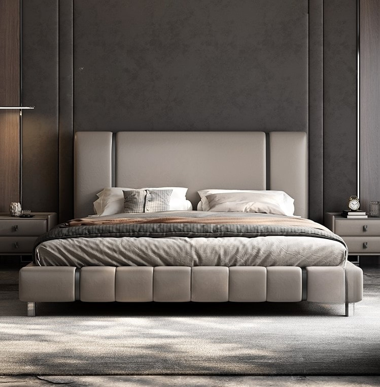 high quality modern home furniture contemporary design uphostered headboard leather bed manufacturer &exporter in China-interi furniture