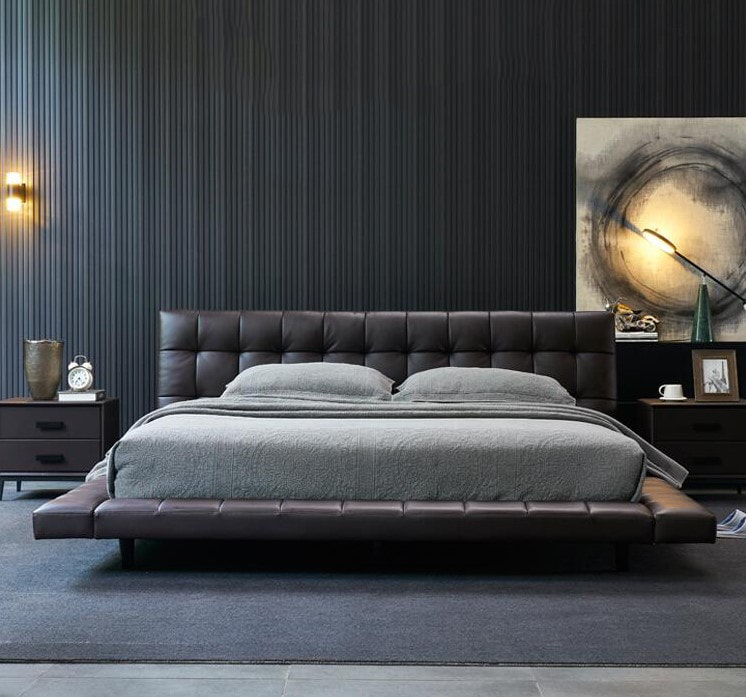 high quality modern home furniture contemporary design uphostered headboard leather bed manufacturer &exporter in China-interi furniture