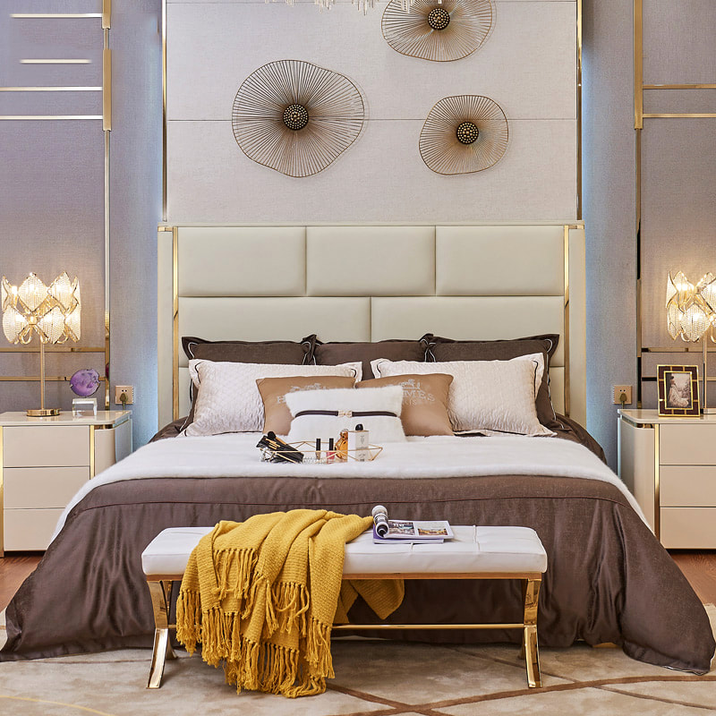 high quality modern home furniture contemporary design uphostered headboard leather bed factory & maker in China-interi furniture