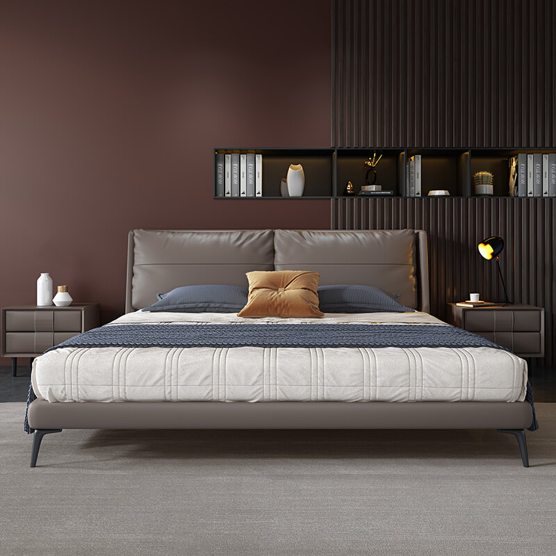 high quality modern home furniture contemporary design uphostered headboard leather bed factory & maker in China-interi furniture