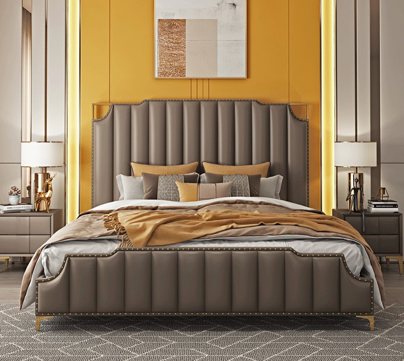 high quality modern home furniture contemporary design uphostered headboard leather bed factory & maker in China-interi furniture