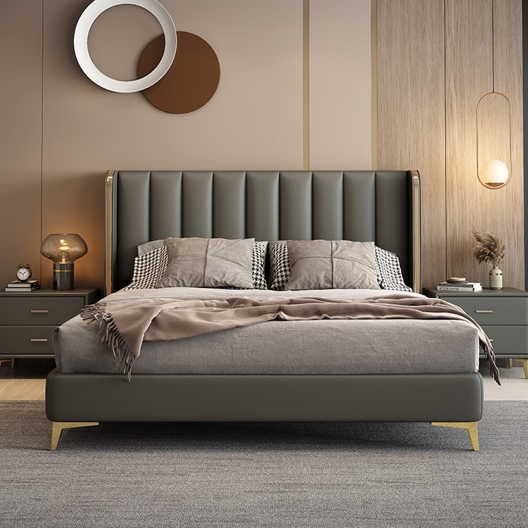 best quality modern home furniture contemporary design uphostered headboard leather bed manufacturer &exporter in China-interi furniture