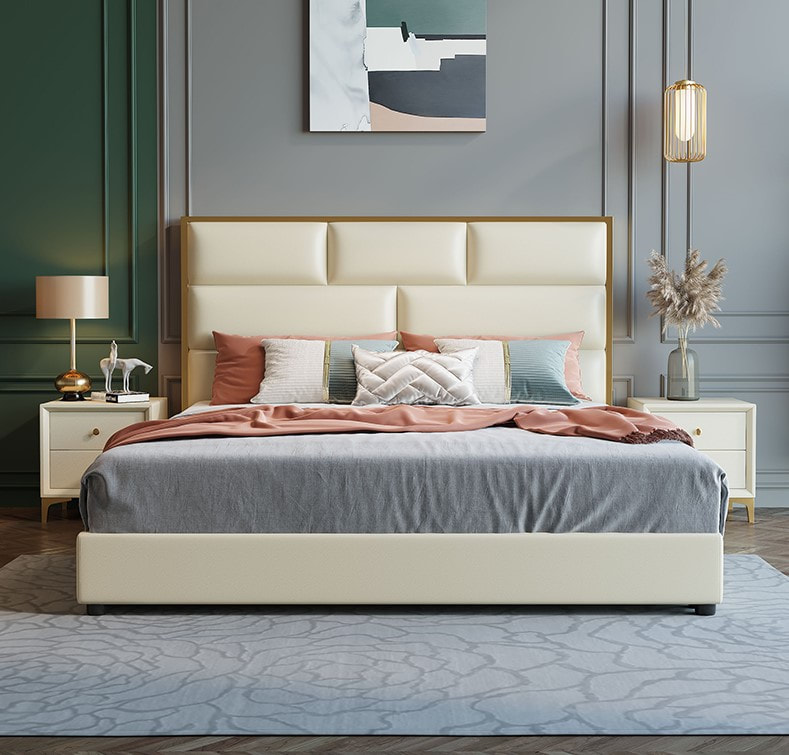high end modern home furniture contemporary design uphostered headboard leather bed manufacturer &exporter in China-interi furniture