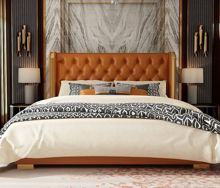 high quality modern home furniture contemporary design uphostered headboard leather bed company&supplier in China-interi furniture