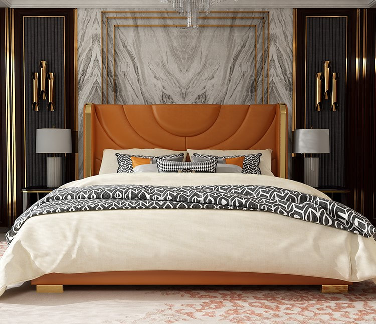high end modern home furniture contemporary design uphostered headboard leather bed factory & maker in China-interi furniture