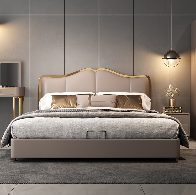 high quality modern home furniture contemporary design uphostered headboard leather bed factory & maker in China-interi furniture