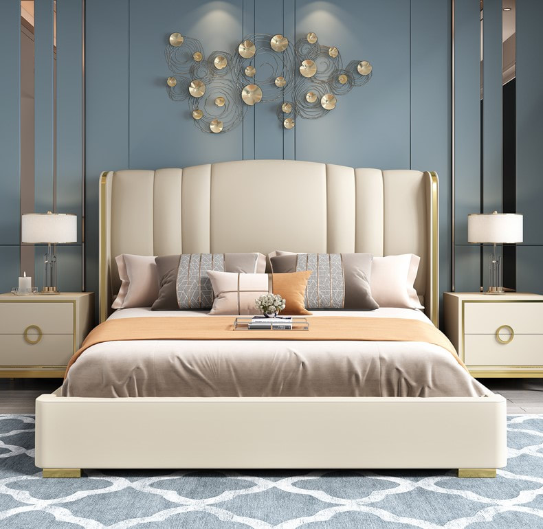 high quality modern home furniture contemporary design uphostered headboard leather bed factory & maker in China-interi furniture