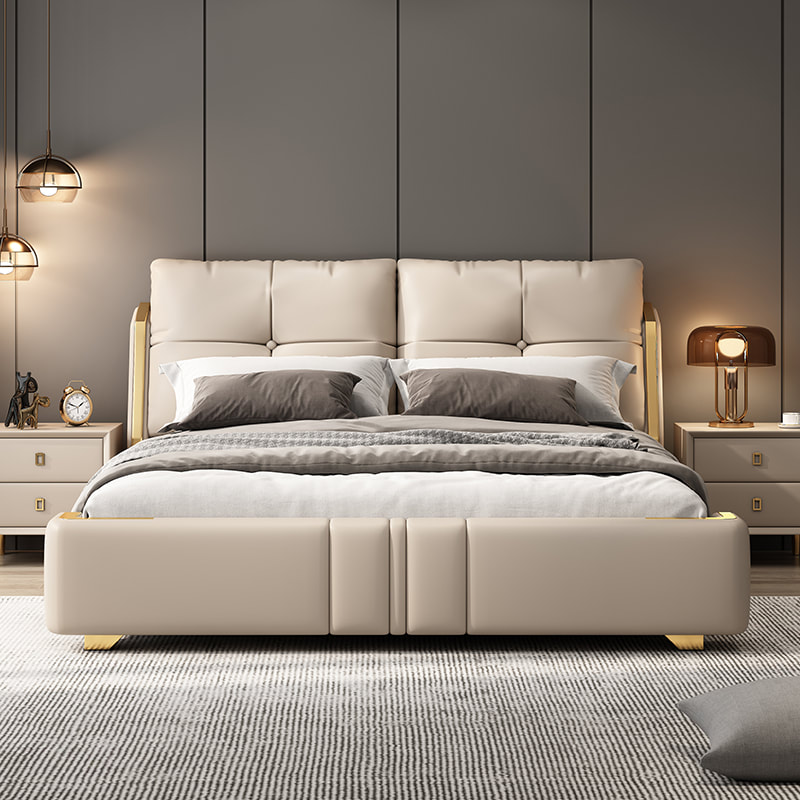 high end modern home furniture contemporary design uphostered headboard leather bed factory & maker in China-interi furniture