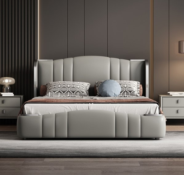 best quality modern home furniture contemporary design uphostered headboard leather bed factory & maker in China-interi furniture