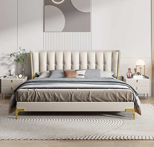 high quality modern home furniture contemporary design uphostered headboard leather bed factory & maker in China-interi furniture